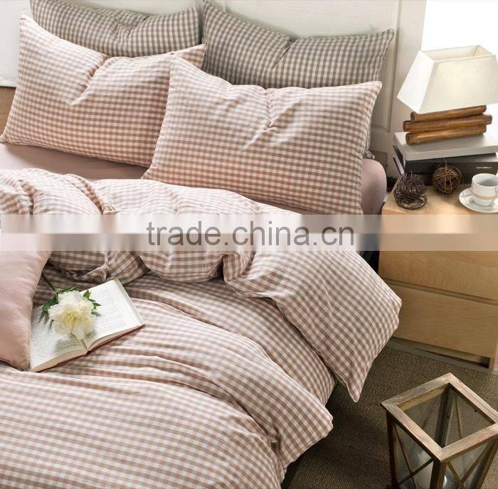100% Cotton Washed Yarn Dyed Fitted sheet set/plaid design/4pcs/6pcs set