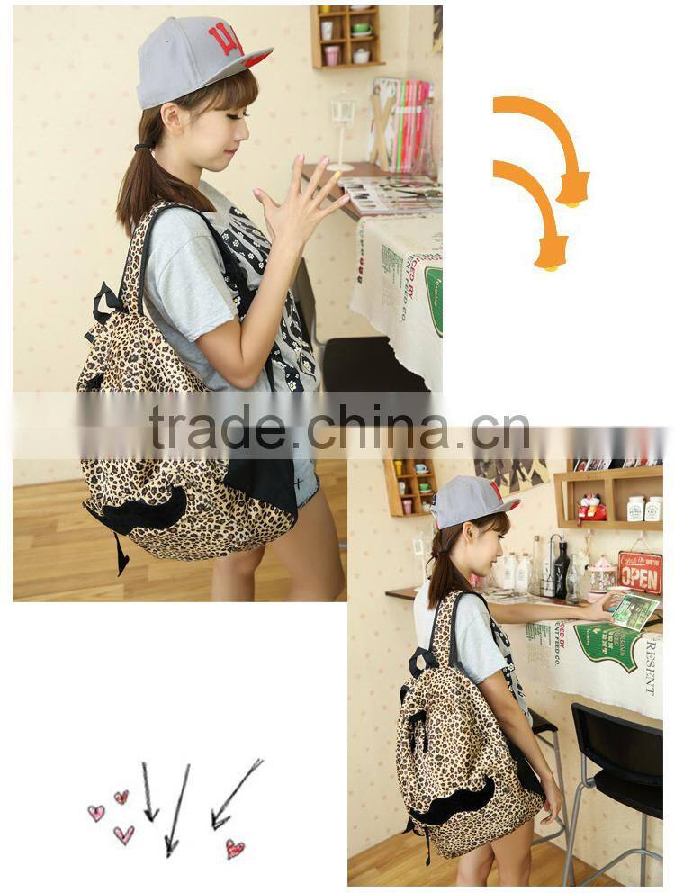 Fashion New Free shipping European and American Style Women Backpacks Lovely beard Vintage Leopard bag PU leather Backpack