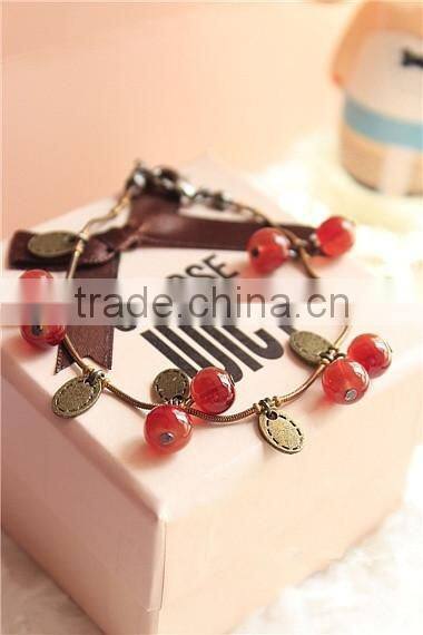 2014 hot vintage cherry charm adjustable chain bracelet