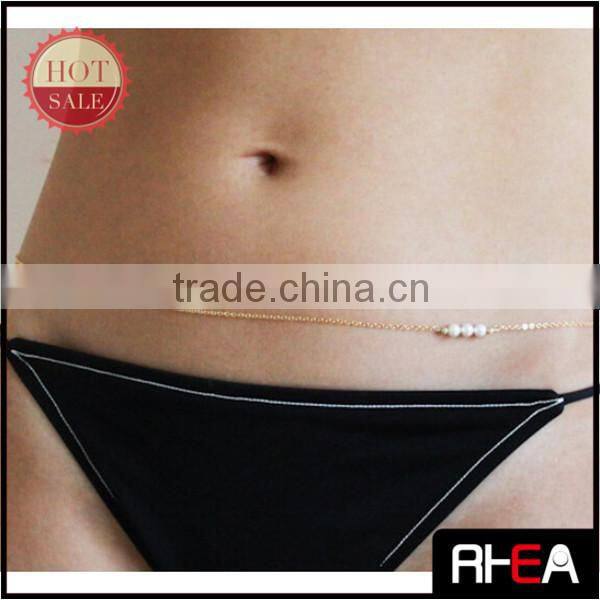 Simple Design 3 Pearl Beaded Charm Waist Chain Belly Chain Jewelry