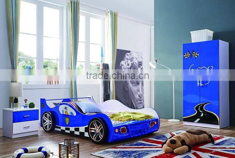 unique style wooden bedroom furniture sets with kids race car bed design