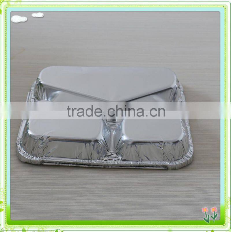 Disposable 3 compartments Aluminum Foil Food tray with lid