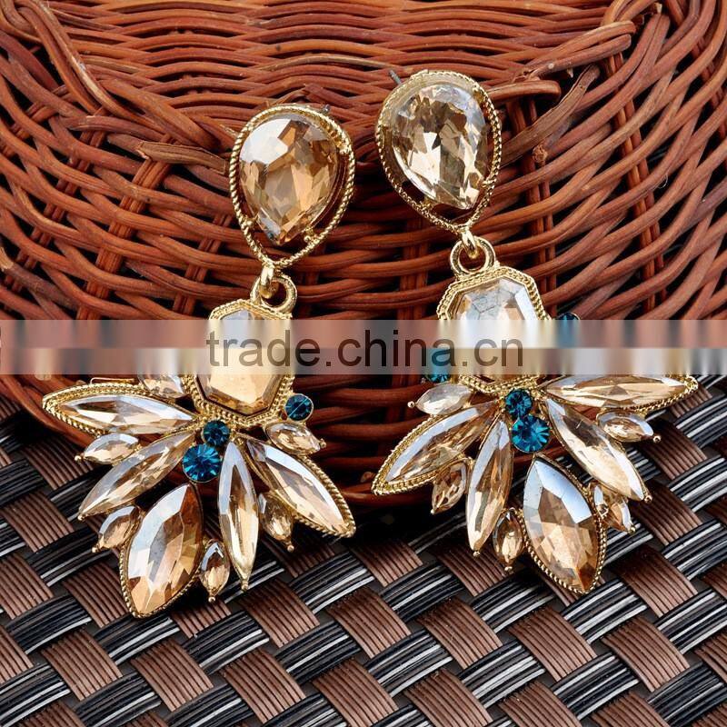 latest design jewelry gold plated crystal rhinestone drop earrings