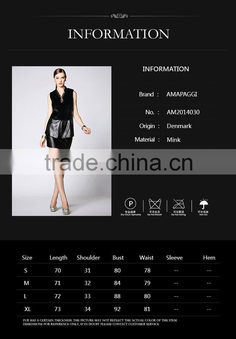 China custom women black leather vest with fur