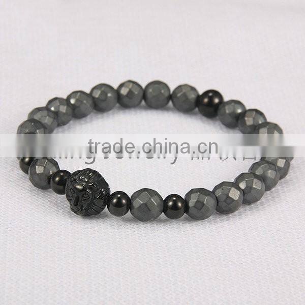 Hot sale latest onyx agate bracelet with lion charm for mens jewelry