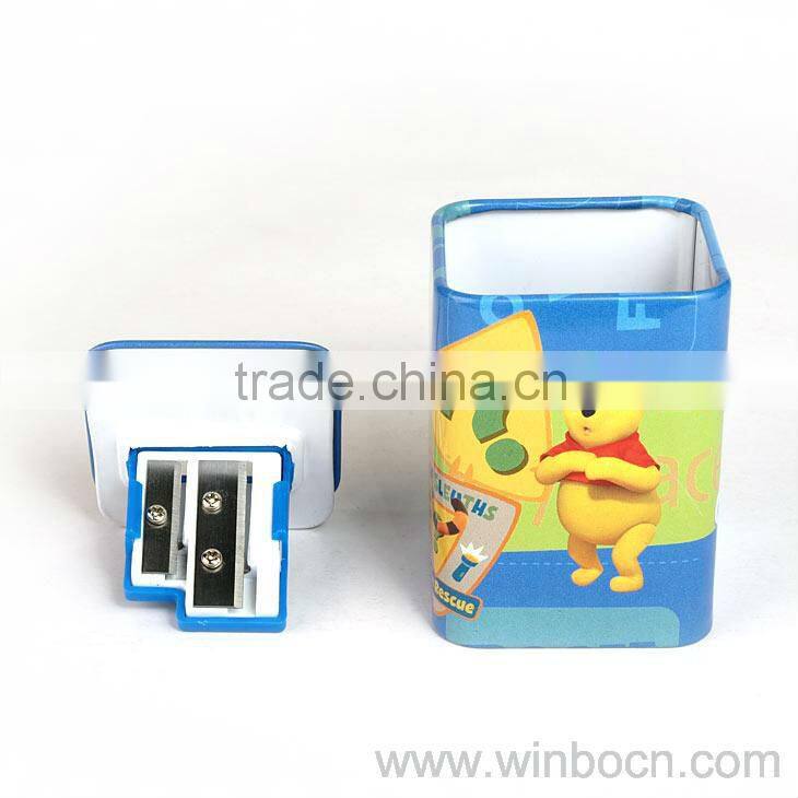 Two-holes tin pencil sharpener with CMYK printing