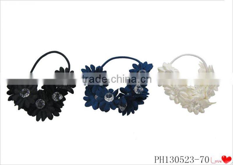 Crystal elastic hair band with flowers,elastic hair rubber bands