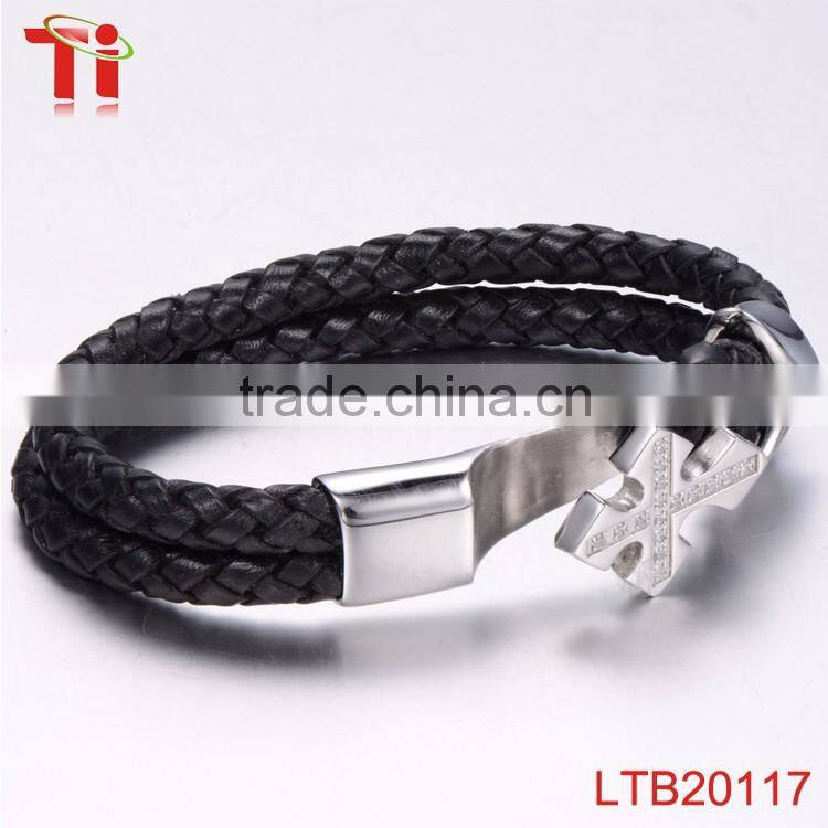 leather bracelet cross stainless steel wholesale sideways cross bracelet cross bracelet