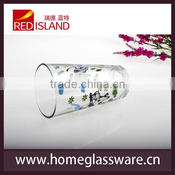 glass manufacturer supply large thick glass cup with printing decal, glass tumbler