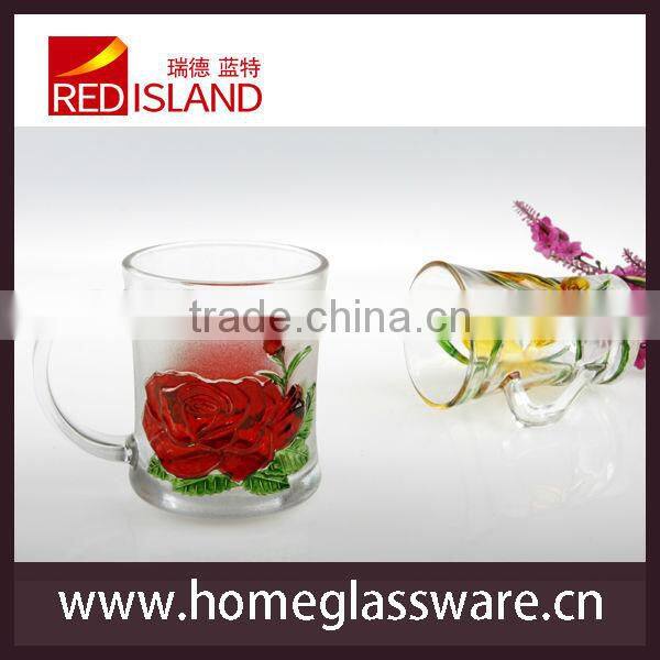 hand print red rose pattern glass coffee tea mug