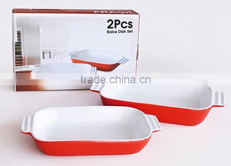 2017 fashionable stoneware promotional 2pcs cheap bakeware dish set