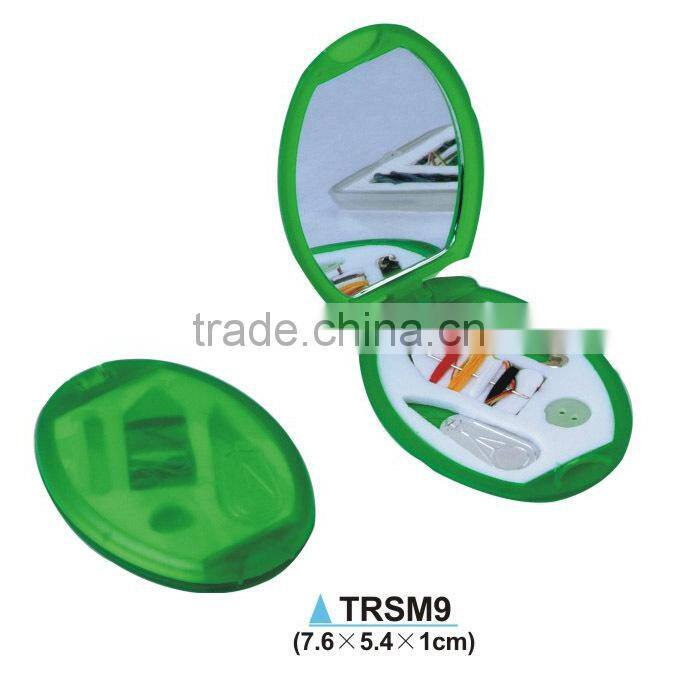 Plastic different colors travel sewing kit box with pocket mirror