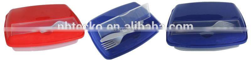 BPA free rectangle plastic lunch box with cutley set