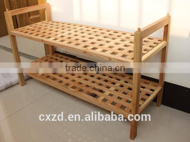 high quality simple design two-tier walnut shoe rack