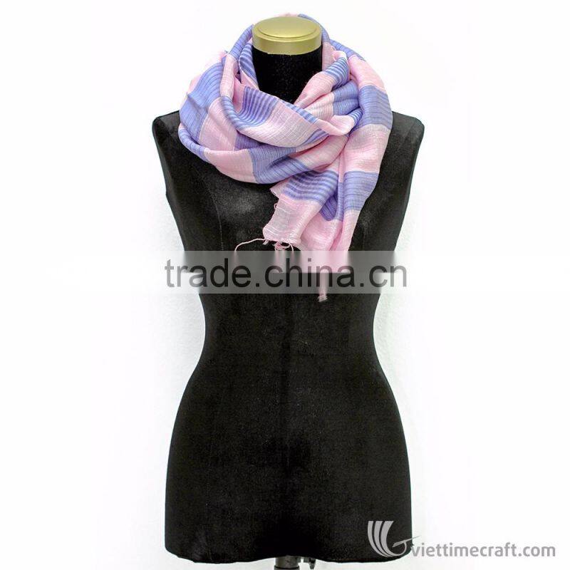 Elegant silk scarf with horizontal pattern, 100% pure silk handmade in Vietnam
