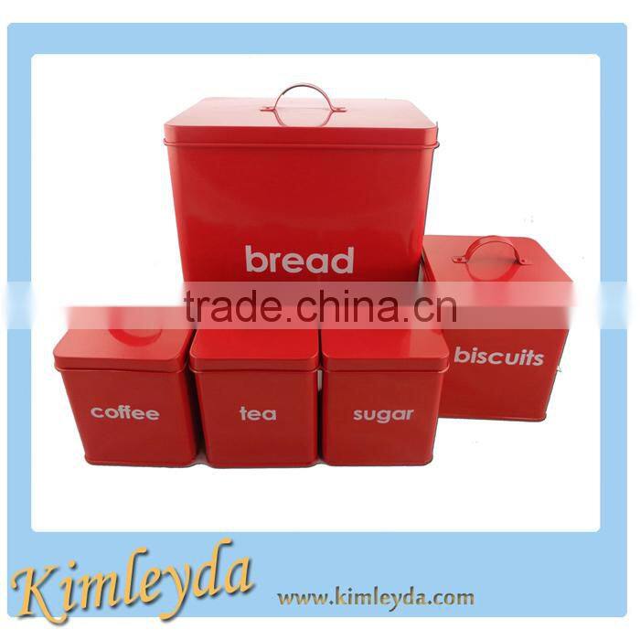 Hot sale square Kitchen Storage Set of 5 Bread bin Coffee/Tea canister
