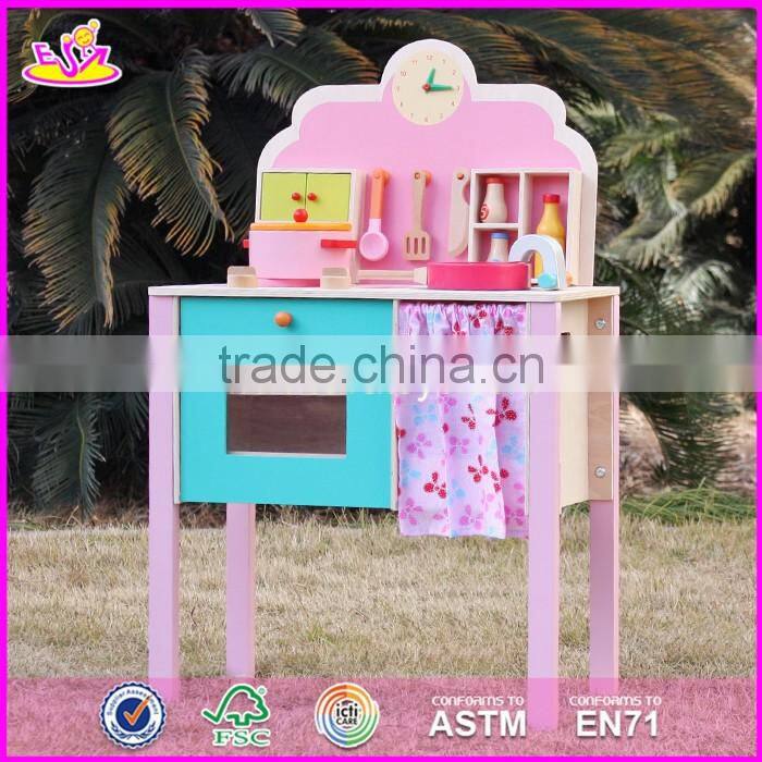 2017 New design pretend play pink wooden girls kitchen toys W10C150