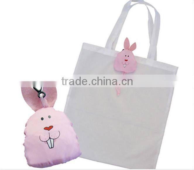 Pink Cute Rabbit shape polyester folding grocery shopping bag