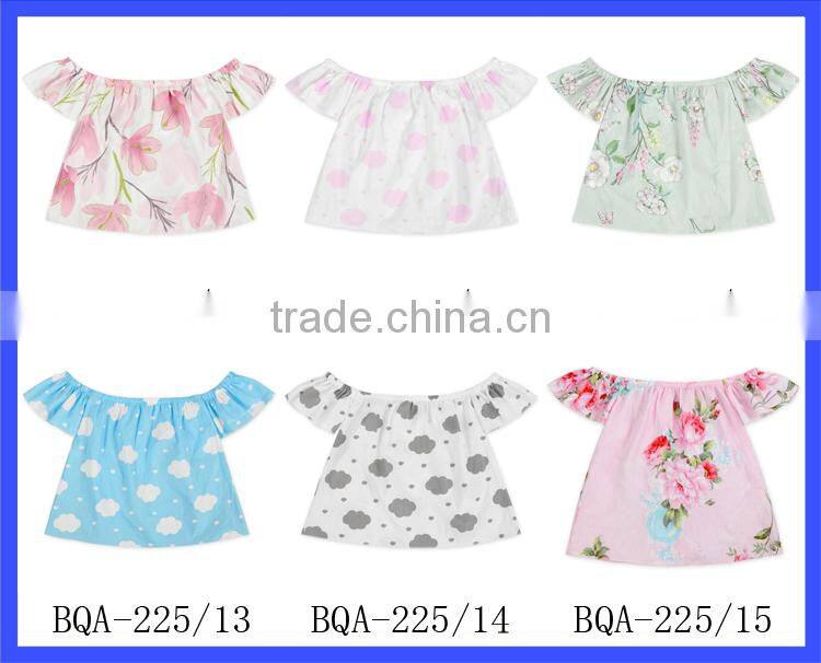 Pink Flowers Baby Girls Top Design Stylish Strapless Cotton Ruffle Tops For Kids