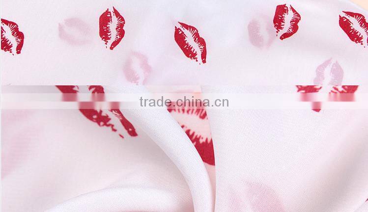 Hot New Design Cute Red Lips Prints Elegant Chiffon Blouse and Tops
