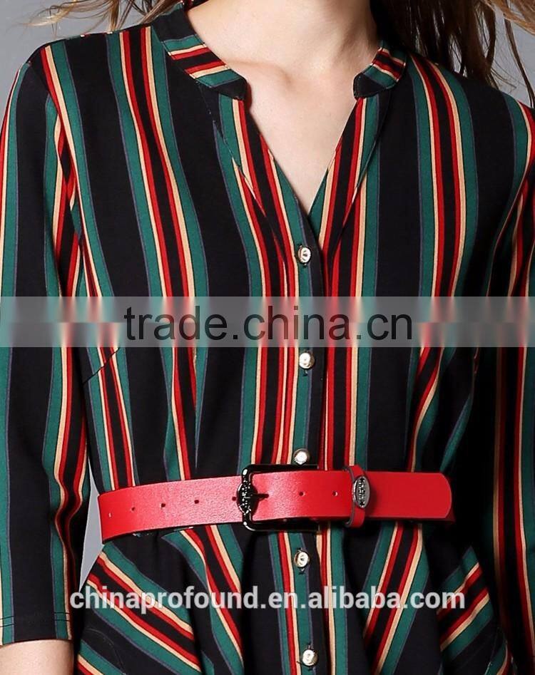 New Fashion Designer Lady Women's Dresses Striped Long Sleeve Shirt Dress