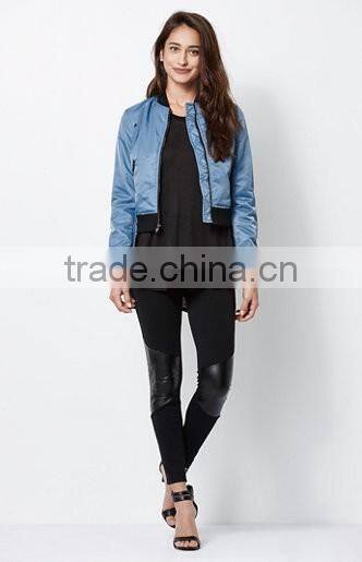Fashion Women Long Sleeve Custom Dry Clean Solid Hue Bomber Jacket