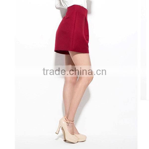 Fashion red warm woolen high waist A line office winter ladies culotte shorts