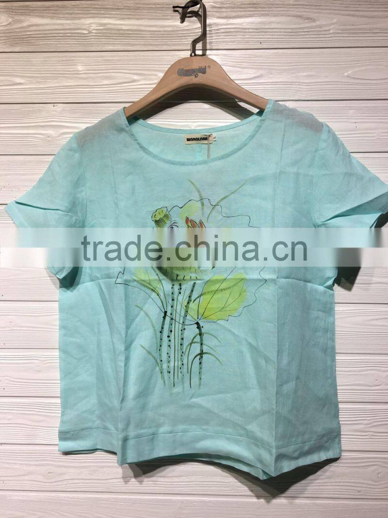 GZY comfortable linen t-shirt stock lot for ladies