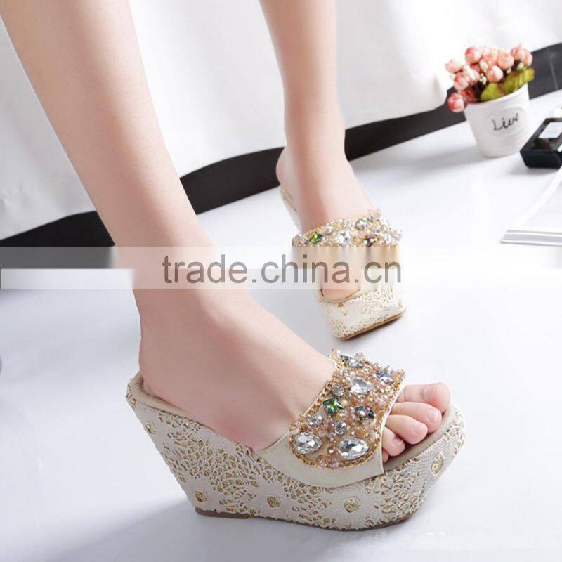2017 summer style, new style sandals, beaded shoes, lace, lace, chains, beach, Rhinestone slippers, women
