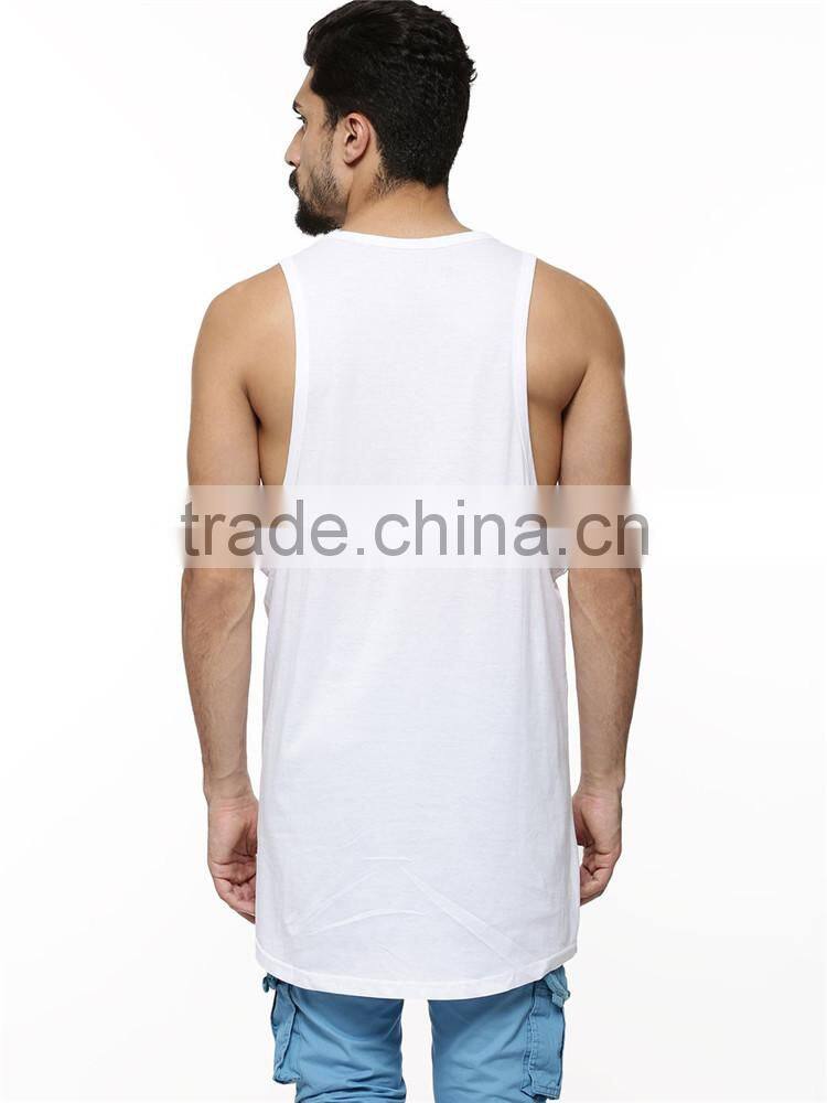 Mens summer plain white longline stringer vest wholesale