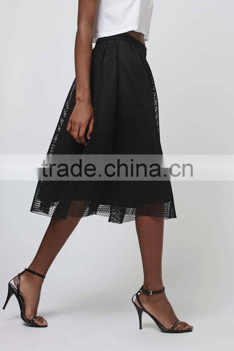 Wholesale women fancy plain black puffy mesh midi skirts