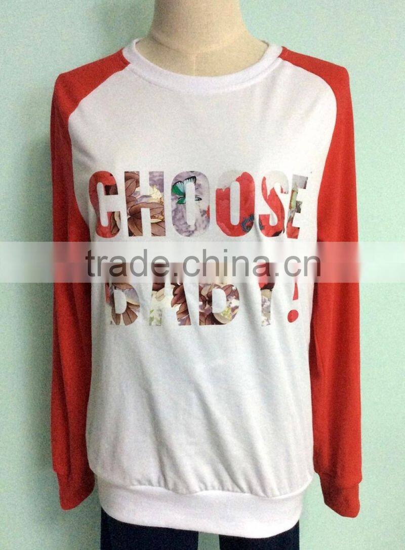 Custom garments with word color printing 100%cotton o-neck comfortable long sleeve women's hoodies made in china
