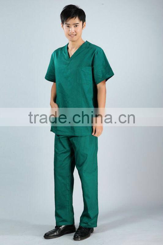 Polyester/Cotton Blue V-Neck Medical Scrubs