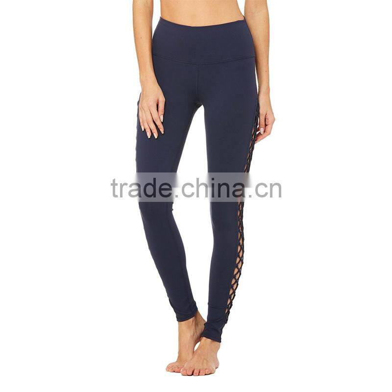 Unique side lace-up details interlace legging high waist women's yoga pants