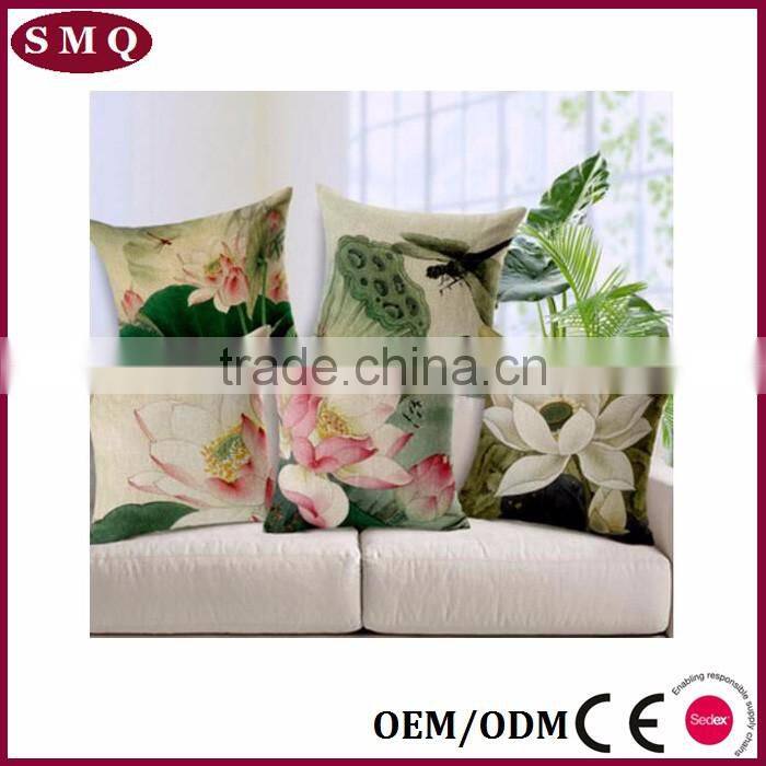 Chinese lotus oriental style fancy linen seat cushion covers