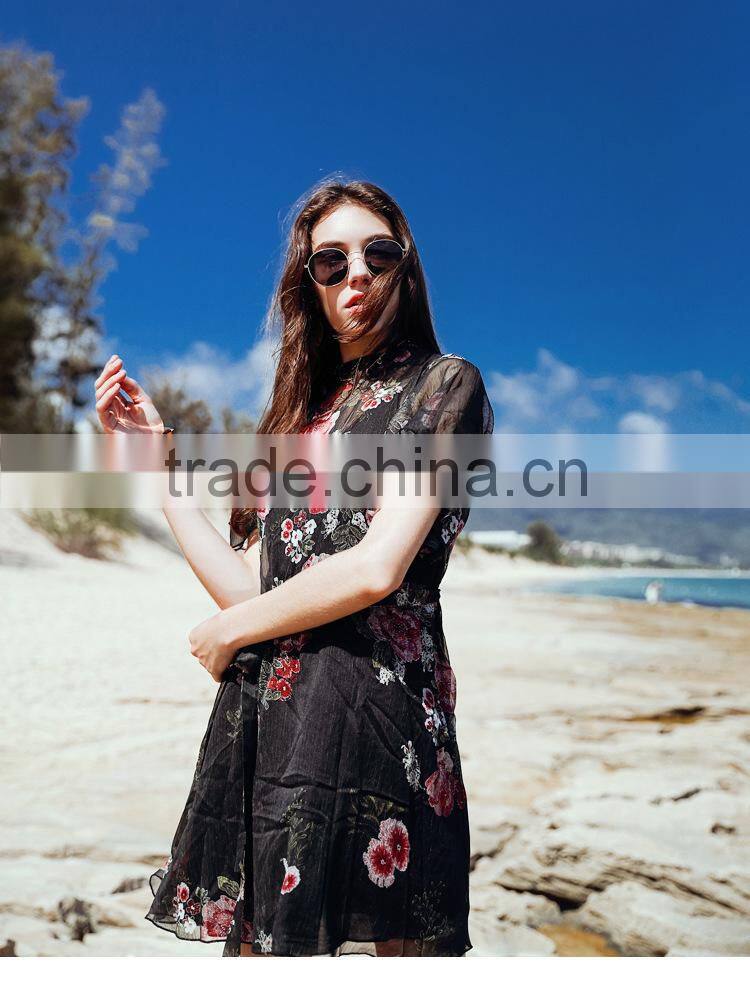 2017 new trend summer dresses for women sexy backless perspective printing chiffon beach fashion dresses