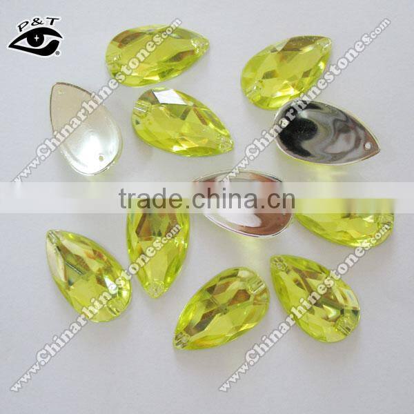 Flat back Tear Drop 17x28mm Citrine Yellow color Sew on Stone Acrylic Rhinestone for clothing shoes wedding dresses