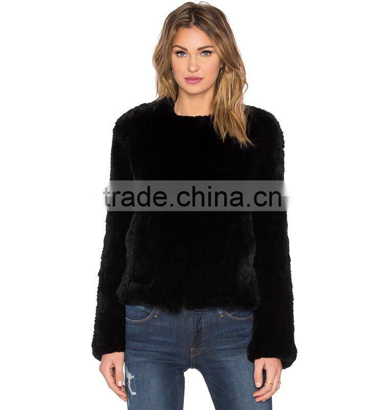 SJ421-01 New Fashion Design New Arrival Black Rex Rabbit Fur Jacket Women Jackets