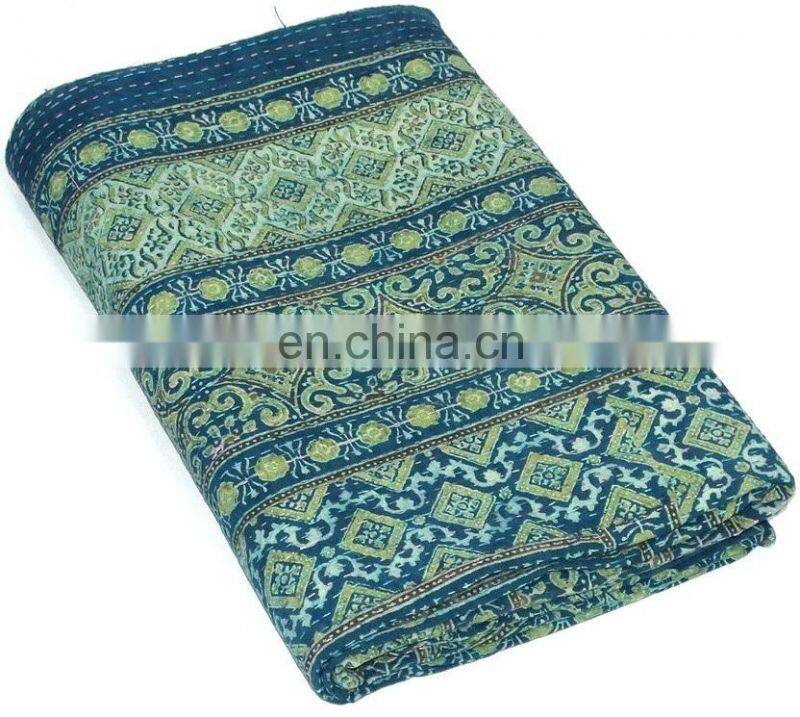 Gold Supplier Beautiful Hot Selling Indigo Print Vegetable Dye Ajrakh Kantha Throw