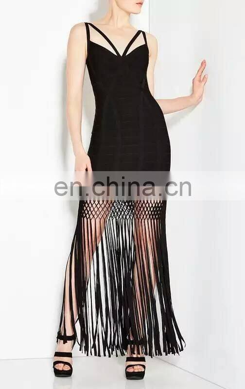 New Fashion Women Bandage Dress Mature Ladies Modest Sexy Tassel Dress