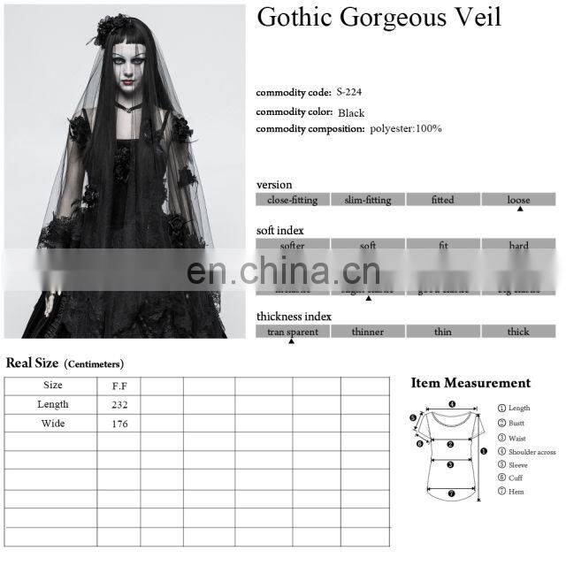 Punk Rave Gothic black gorgeous veil S-224