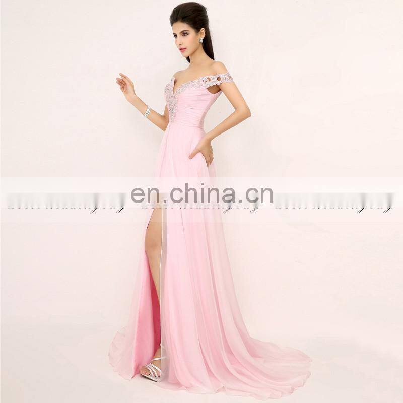 Elegant One Shoulder Unique Beading Chiffon Glittering Beads Long Evening Dress XU013