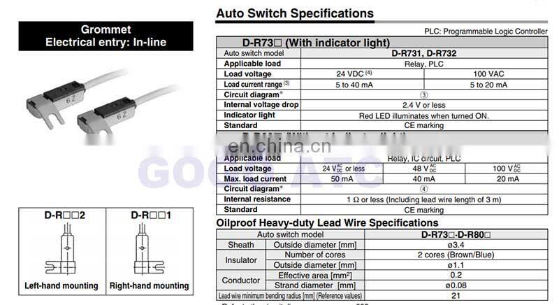 24 VDC 2 Wired Red LED Sensor for Rotary Cylinders CDRB2BW 2m long D-R73 D-R732 D-R731 Pneumatic Cylinder Magnetic Sensor Switch