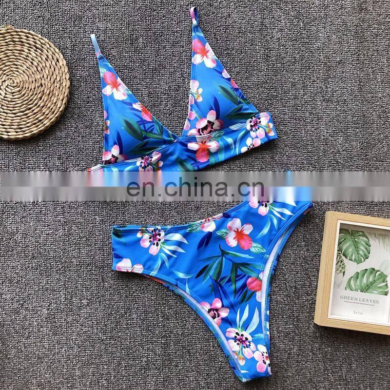 Floral Push Up Brazilian Bikinis Triangle High Cut Bikini Set High Waist Bathing suit Padded Swimwear Swimsuit Women Bodysuit