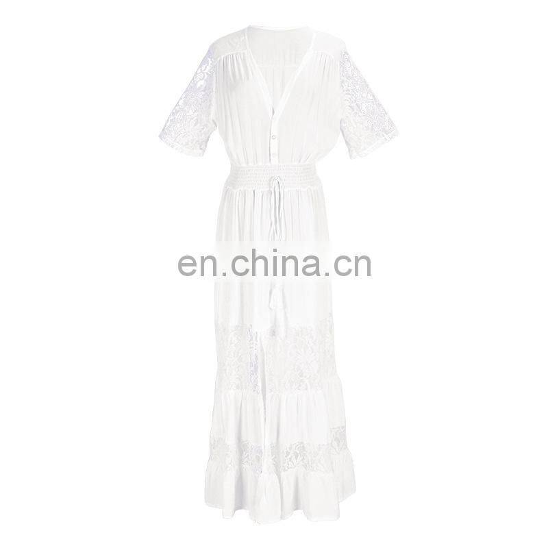 2019 Beach Dress swim cover up for women beach sarongs Lace Patchwork Long Beach Dress kaftan dress Bikini cover up Pareos