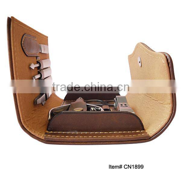Brown button closed high quality 8pcs professional manicure set