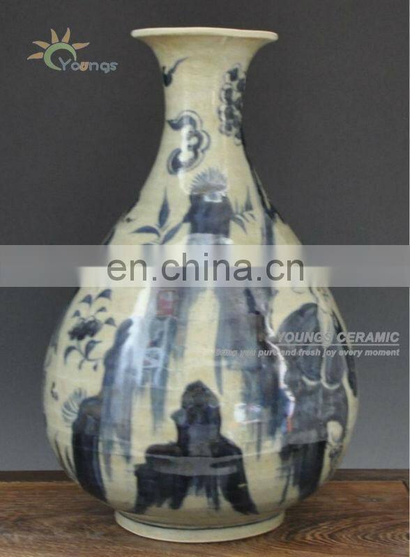 Antique Ming Reproduction Chinese Blue and White Porcelain Figure Vases