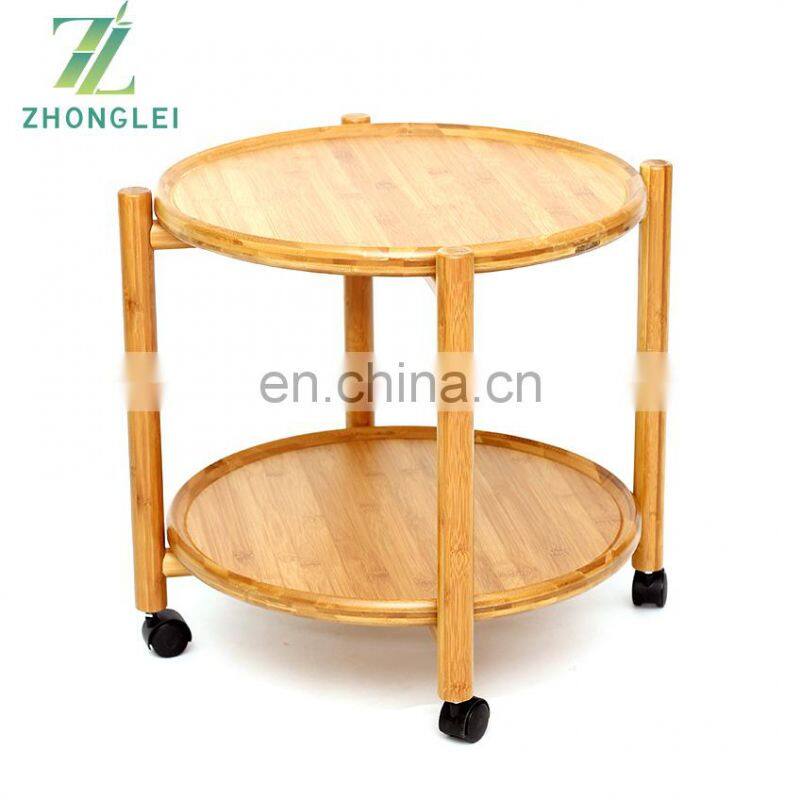 Bamboo Small Tea Table Coffee Table with Wheels for Living Room