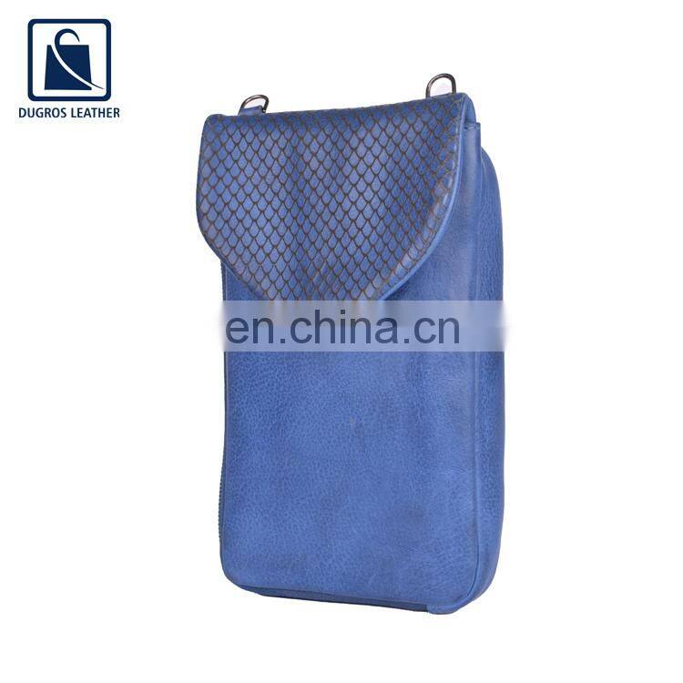 Indian Manufacturer of Silver Antique Fitting Fashion Designer Swiss Cotton Lining Women Genuine Leather Phone Bag