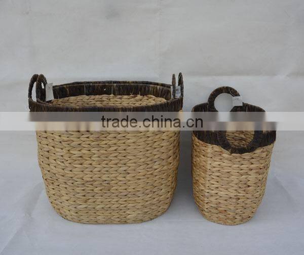 set of 3 oval water hyacinth woven laundry basket with handle